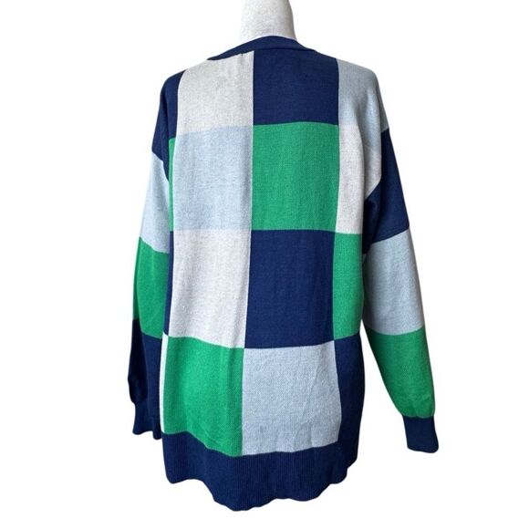 New York & Co Pullover Sweater Blue Green Colorblock Woven SZ M NEW - Picture 2 of 12